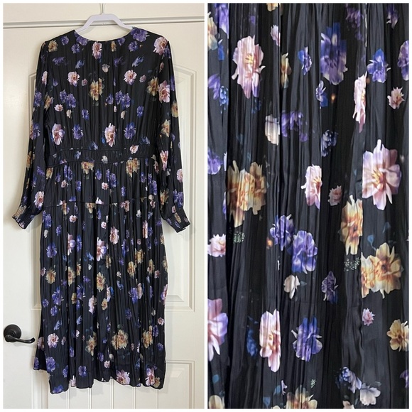 NWT Scoop Women's Plus V Neck Plissé Floral Midi Dress Sz XL - Picture 9 of 12